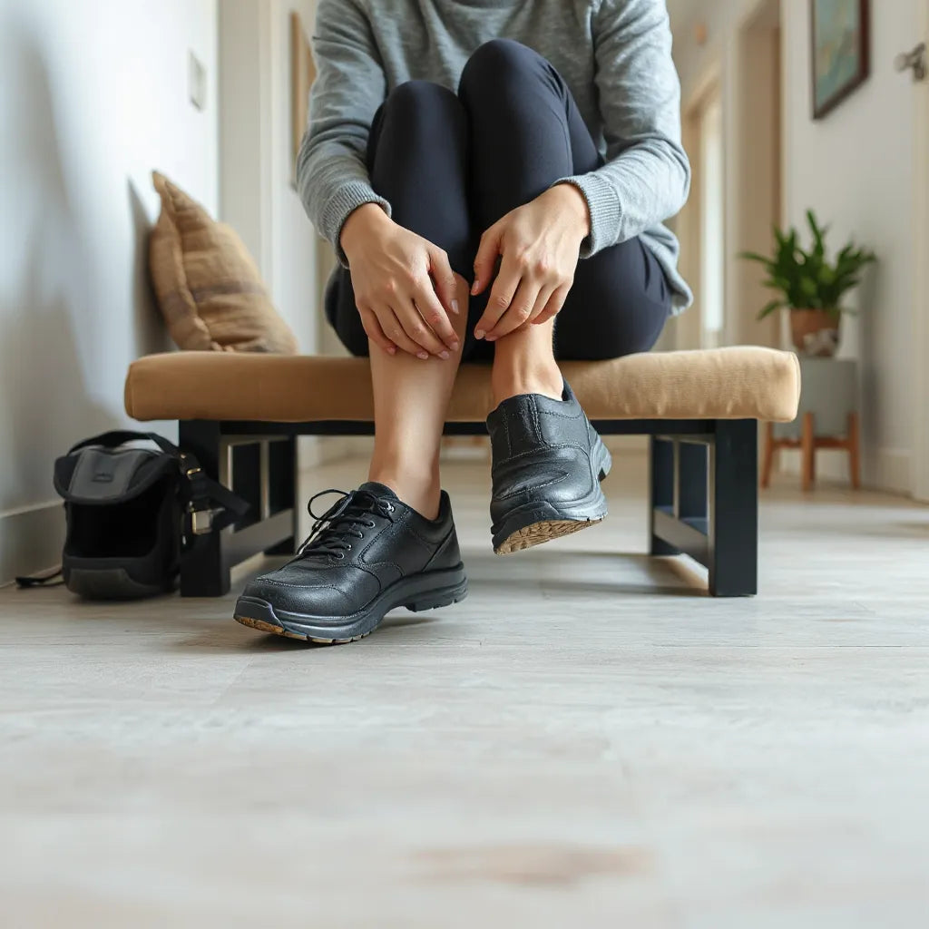 Wygodne buty z dopasowaną wkładką i szerokim miejscem na palce, widoczne podczas regulacji rozmiaru