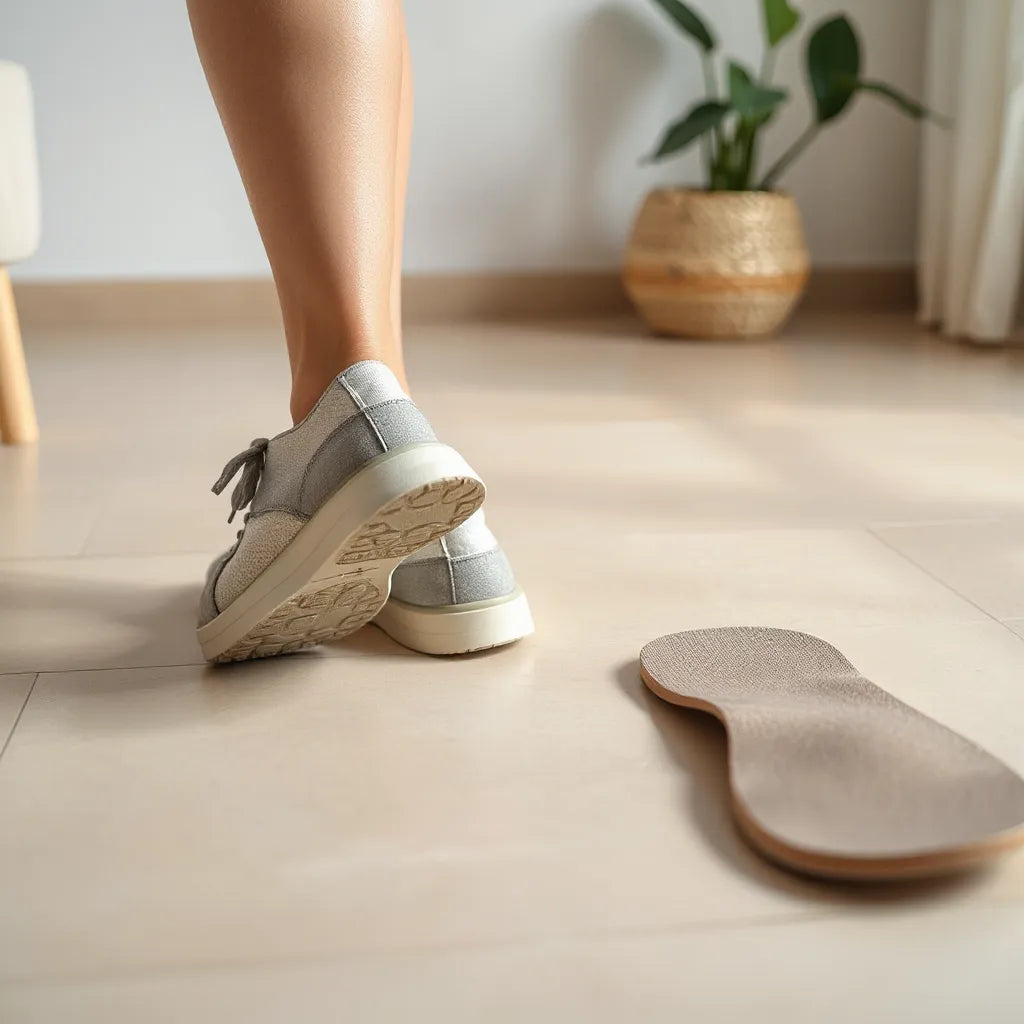 Szerokie buty ortopedyczne z wyraźną podeszwą i dopasowaną wkładką na neutralnym tle