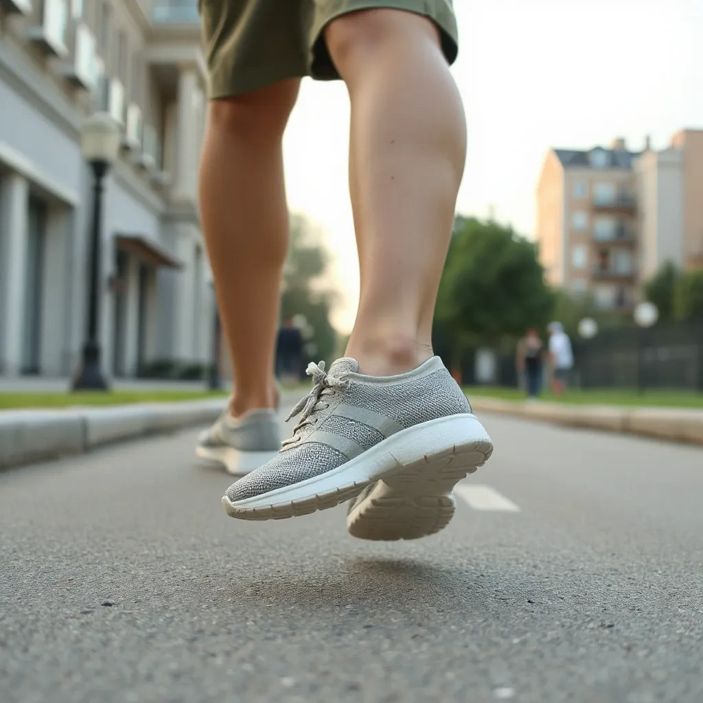 Lekkie, codzienne buty podczas spaceru po miejskiej ulicy w naturalnym świetle