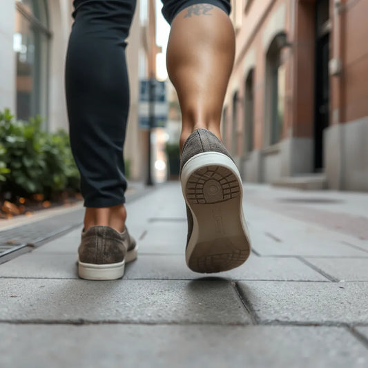 Wygodne buty ergonomiczne wspierające naturalny chód podczas spokojnego spaceru po ulicy