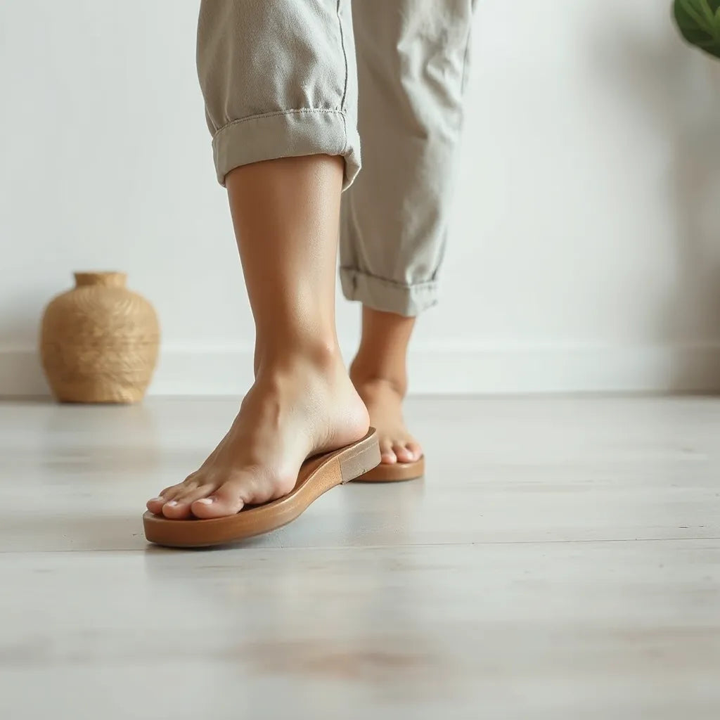 Osoba w szerokich butach barefoot z przestronnym przodem stopy i elastyczną podeszwą